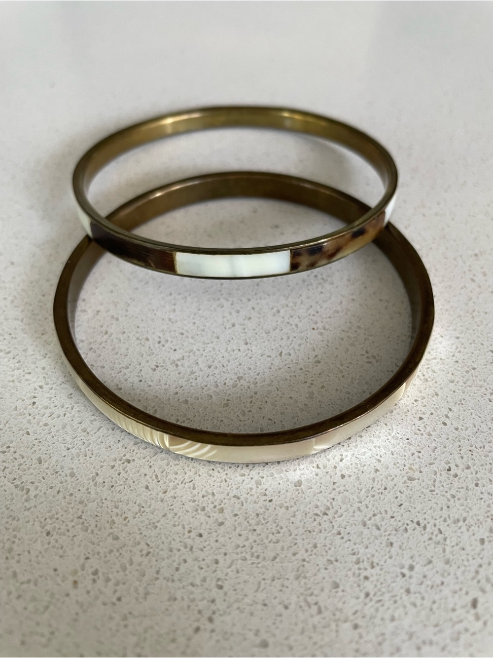 Gold Tone and Cream Inlay Bangle Bracelet Set - Women Jewelry